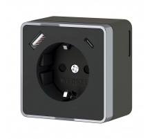 Розетка с заземлением, шторками и USB тип A+C Werkel Gallant чёрный хром W5071735 4690389179655