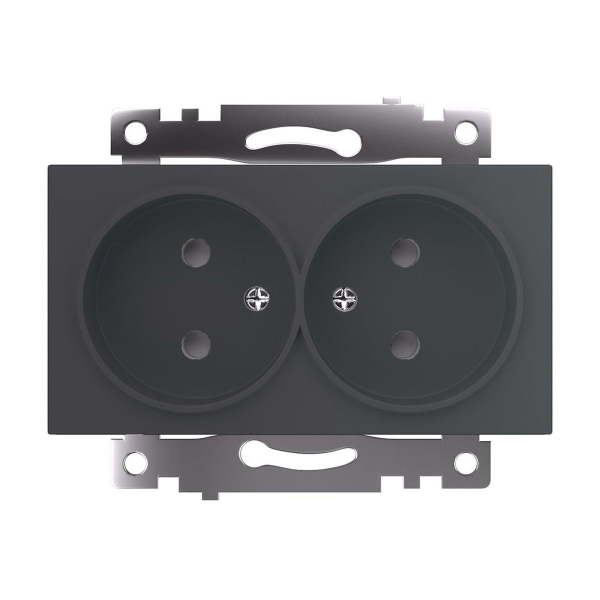 Розетка двойная 2P Stekker Катрин со шторками графит GLS10-7113-06 49421