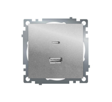 Розетка 2-местная USB + type C (механизм)), STEKKER GLS10-7116-03 , 250B, 3А, max 20W, серия Катрин, серебро 50054