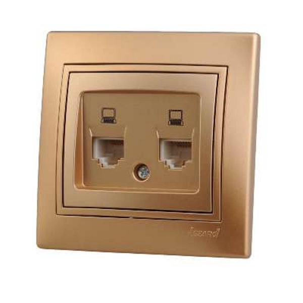 Розетка 2-ая компьютерная Lezard Mira золото 701-1313-141 Розетка 2-ая компьютерная Lezard Mira золото 701-1313-141