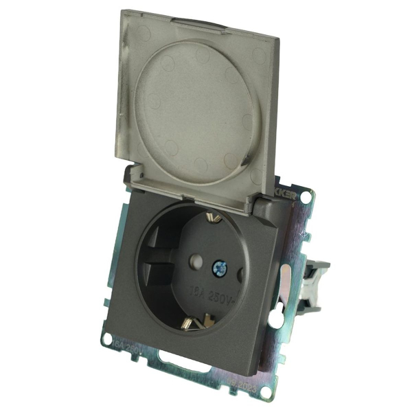 Розетка 2P+PE Stekker Катрин со шторками крышкой графит GLS16-7112-06 49424