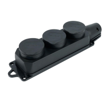 Розетка тройная переносная 2P+PE Stekker Одри с крышкой черный RST16-23-44 32739