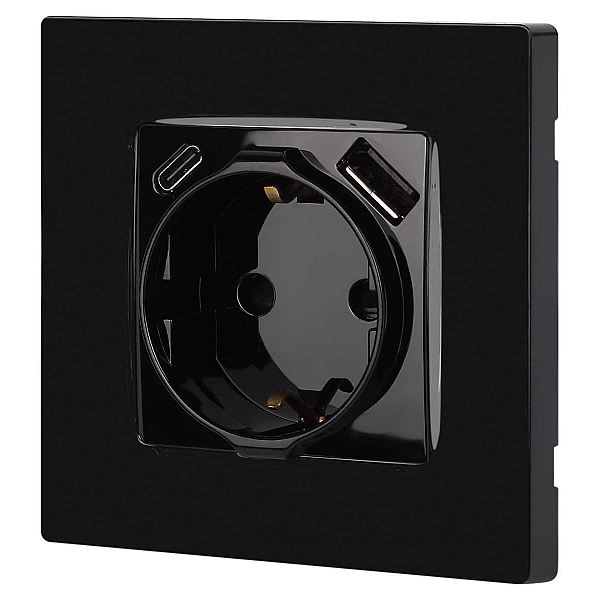 Розетка ЭРА Серия 12 12-4108-06 2P+E 16A-250В со шторками с USB type-A+C 5В-3А чёрный Б0067746