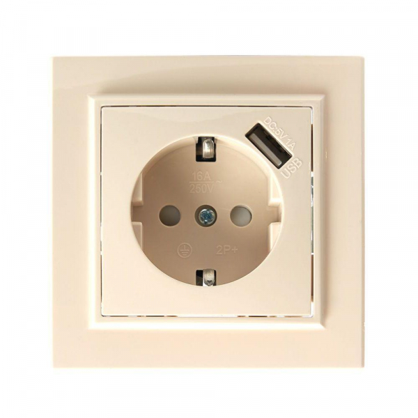 Розетка 2P+PE/USB Stekker Эрна со шторками слоновая кость PST16-9011-02 39237 Розетка 2P+PE/USB Stekker Эрна со шторками слоновая кость PST16-9011-02 39237