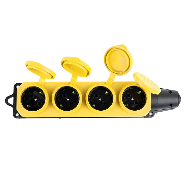 Розетка переносная 4-местная 2P+PE Stekker Одри с крышкой желтый RST16-24-44-6 49406