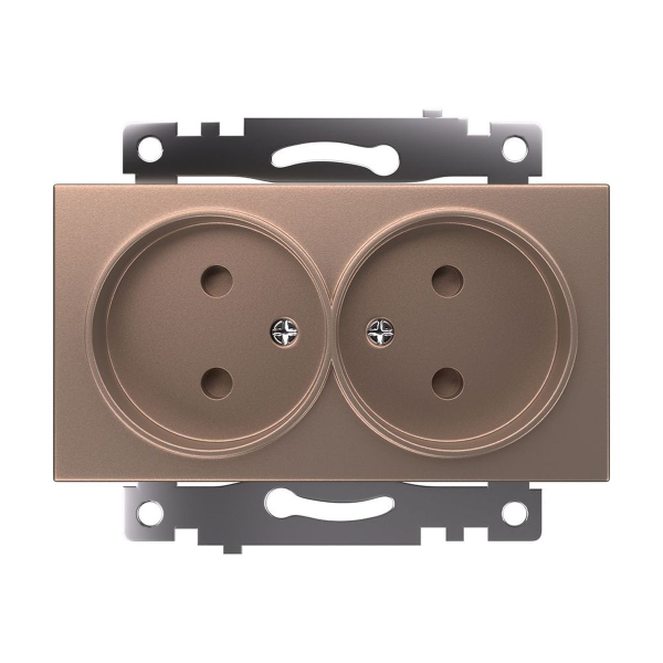 Розетка двойная 2P Stekker Катрин со шторками шампань GLS10-7113-02 39597