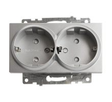 Розетка двойная 2P+PE Stekker Катрин со шторками серебро GLS16-7114-03 39584