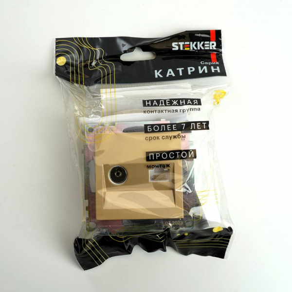 Розетка телевизионная TV + компьютерная RJ-45 Stekker Катрин золото GLS00-7106-08 49230 Розетка телевизионная TV + компьютерная RJ-45 Stekker Катрин золото GLS00-7106-08 49230