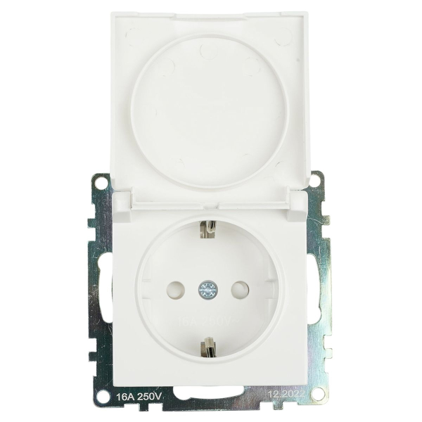 Розетка 2P+PE Stekker Катрин со шторками крышкой белый GLS16-7112-01 39302