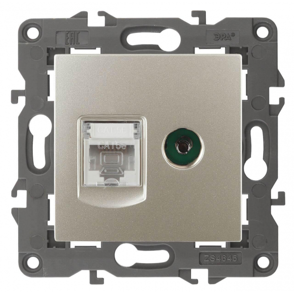Розетка комбинированная RJ45+TV ЭРА Elegance 14-3110-04 Б0034317 Розетка комбинированная RJ45+TV ЭРА Elegance 14-3110-04 Б0034317