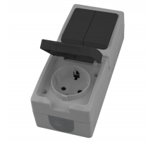 Блок вертикальный: розетка 1-местная с/з + выключатель 2-клавишный STEKKER, PST16-11-54/10-121-54, серый/графит 49726