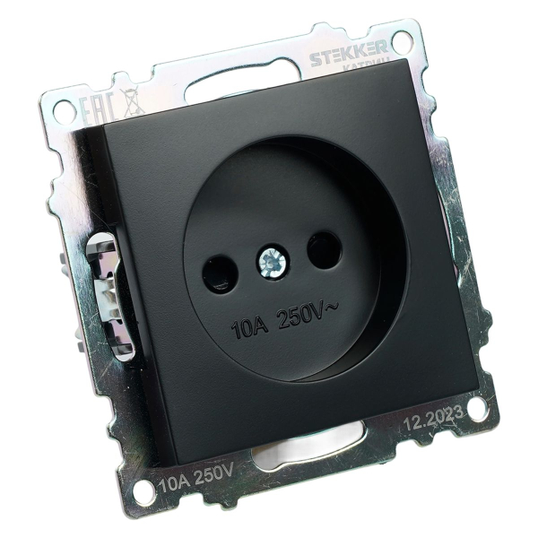 Розетка 2P Stekker Катрин со шторками черный GLS10-7109-05 39609