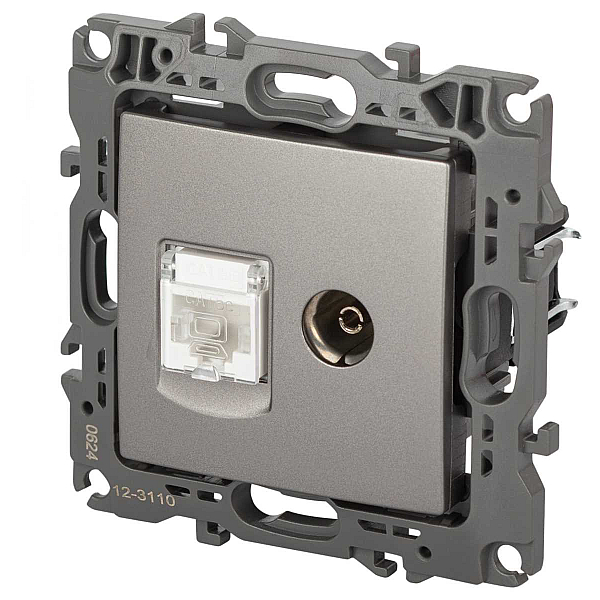 Розетка ЭРА Серия 12 12-3110-16 комбинированная RJ45+TV, титан Б0065646