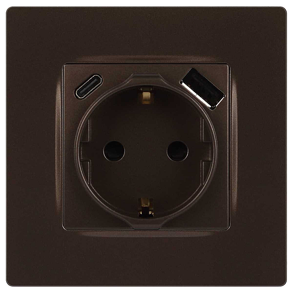 Розетка ЭРА Серия 12 12-4108-13 2P+E 16A-250В со шторками с USB type-A+C 5В-3А бронза Б0067757