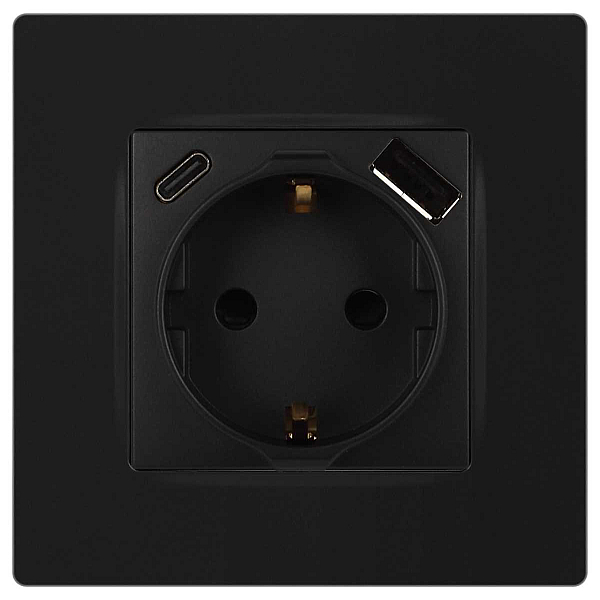Розетка ЭРА Серия 12 12-4108-05 2P+E 16A-250В со шторками с USB type-A+C 5В-3А антрацит Б0067707