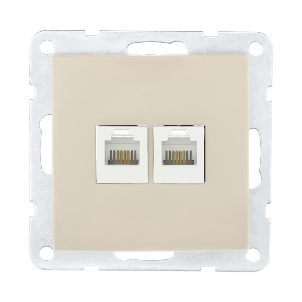 Розетка LK Studio компьютерная 2хRJ-45 кат. 5е с накладкой (бежевый) LK60 866201-1