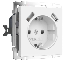 Розетка Werkel с заземлением, шторками и USBх2 белый матовый W1171561 4690389191992