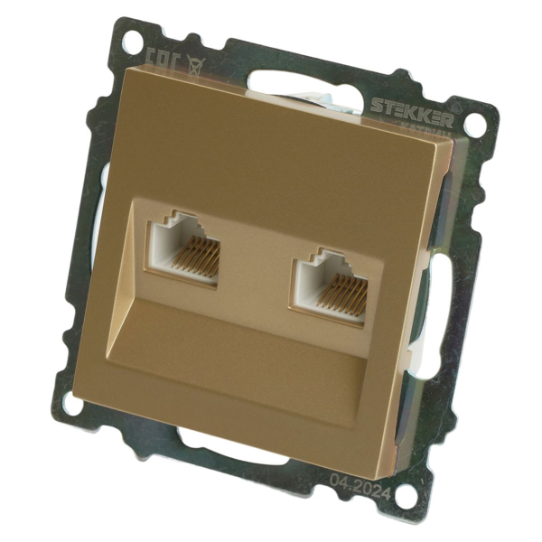 Розетка компьютерная 2-местная RJ-45 (механизм) Stekker GLS00-7109-08 Катрин, золото 50009
