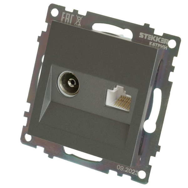 Розетка телевизионная TV + компьютерная RJ-45 Stekker Катрин графит GLS00-7106-06 49417