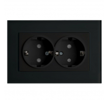 Розетка двойная 2P+PE Stekker Эрна со шторками черный PST16-9014-03 39482