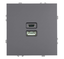 Розетка 2-местная USB + Type C (механизм), STEKKER, 250В, 20W, серия Эмили, RST10-5115-10, платиново-серый, soft touch 49957