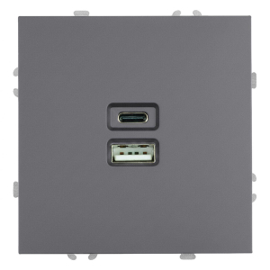 Розетка 2-местная USB + Type C (механизм), STEKKER, 250В, 20W, серия Эмили, RST10-5115-10, платиново-серый, soft touch 49957