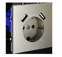 Розетка встраиваемая Voltum S70 с заземлением и защитными шторками, 16А, с USB, A+A, (шелк) VLS040404