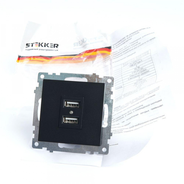 Розетка 2хUSB Stekker Катрин черный GLS10-7115-05 39616 Розетка 2хUSB Stekker Катрин черный GLS10-7115-05 39616