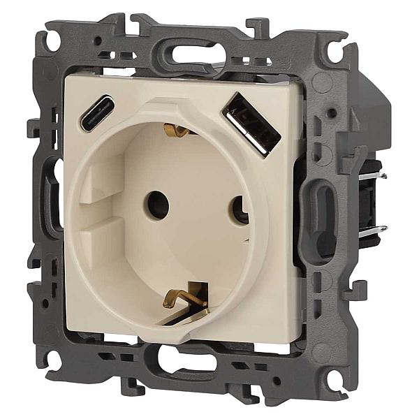 Розетка ЭРА Серия 12 12-4108-02 2P+E 16A-250В со шторками с USB type-A+C 5В-3А слоновая кость Б0067731