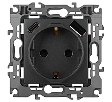 Розетка ЭРА Серия 12 12-4108-12 2P+E 16A-250В со шторками с USB type-A+C 5В-3А графит Б0067700