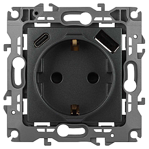 Розетка ЭРА Серия 12 12-4108-12 2P+E 16A-250В со шторками с USB type-A+C 5В-3А графит Б0067700