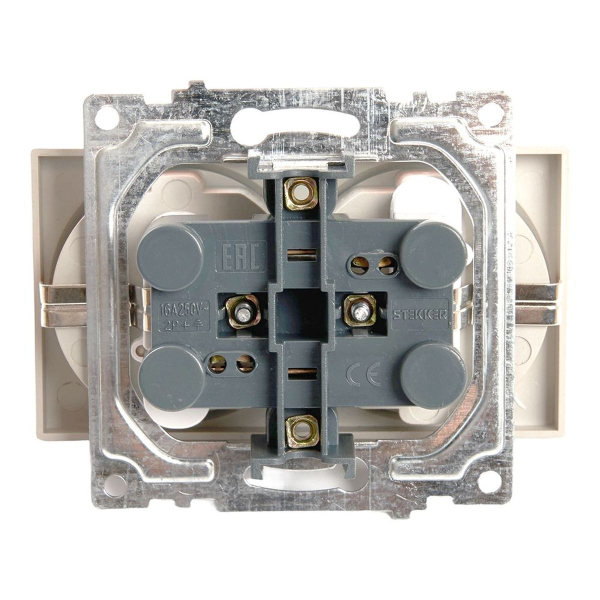 Розетка двойная 2P+PE Stekker Катрин со шторками шампань GLS16-7114-02 39598