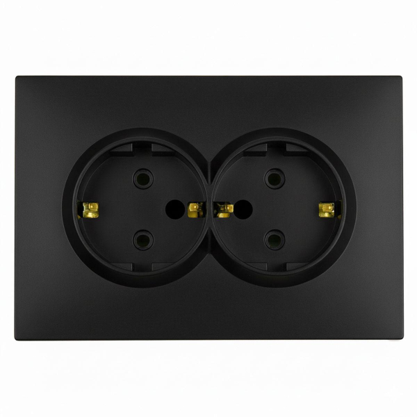 Розетка 2-местная с защитной шторкой STEKKER, с/з, 250В, 16А, серия Эмили, RST16-5114-05, черный уголь, soft touch 49856