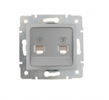 Розетка 2-ая телефонная евро Lezard Karina серебро 707-4388-138