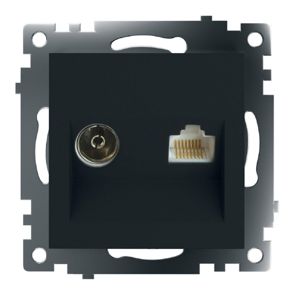 Розетка телевизионная TV + компьютерная RJ-45 Stekker Катрин GLS00-7106-05 черная 49182 Розетка телевизионная TV + компьютерная RJ-45 Stekker Катрин GLS00-7106-05 черная 49182