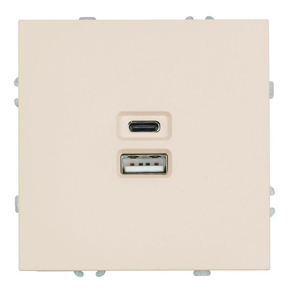 Розетка 2-местная USB + Type C (механизм), Stekker, 250В, 20W Эмили, RST10-5115-08, кашемир, soft touch 49905