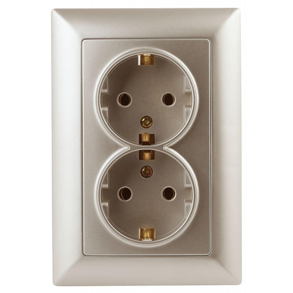 Розетка двойная ЭРА Intro Solo Schuko 2X2P+E 16A 250V шампань 4-205-04 Б0043336 Розетка двойная ЭРА Intro Solo Schuko 2X2P+E 16A 250V шампань 4-205-04 Б0043336