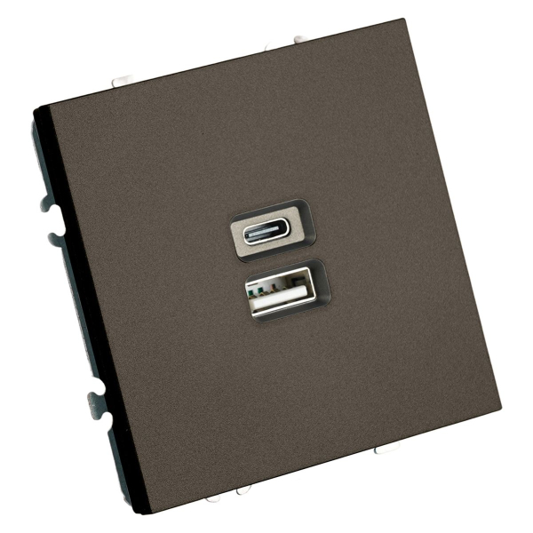 Розетка 2-местная USB + Type C (механизм), Stekker, 250В, 20W Эмили, RST10-5115-09, антрацит, soft touch 49931
