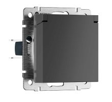 Розетка влагозащишенная с заземлением с защитной крышкой и шторками Werkel графит матовый W1171264 4690389213182