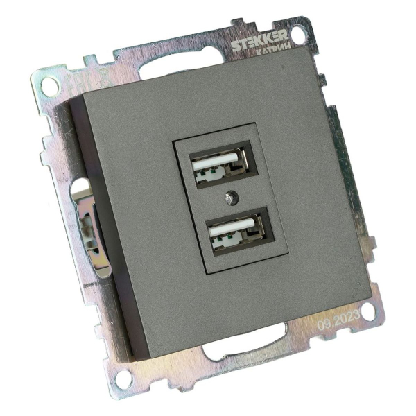 Розетка 2хUSB Stekker Катрин графит GLS10-7115-06 49422