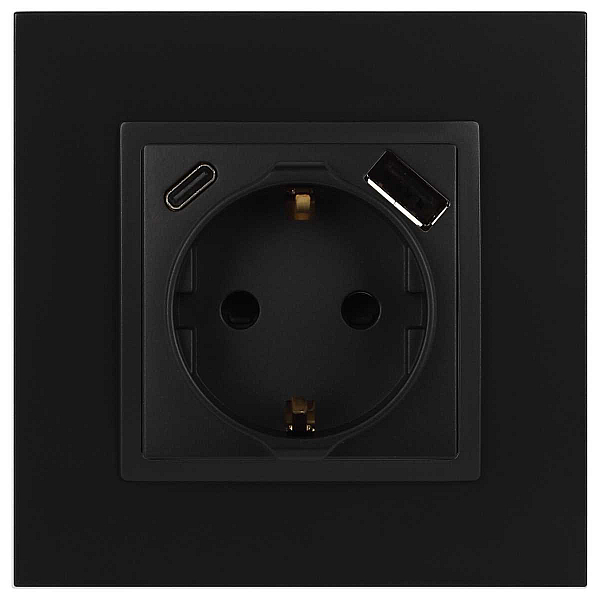 Розетка ЭРА Elegance 14-4108-05 2P+E 16A-250В со шторками с USB type-A+C 5В-3А антрацит Б0067724