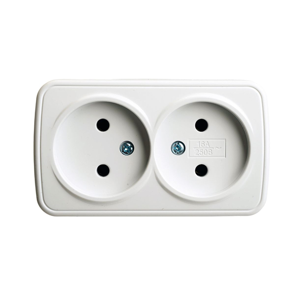 Розетка накладная 2-местная б/з Stekker, PST10-502-20, пластик АВS, 250В, 16А, IP20 Basic, белый 50075