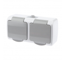 Розетка двойная ЭРА Intro Atlantic Schuko 2x2P+E 16A 250V с крышкой 5-204-03 Б0051061