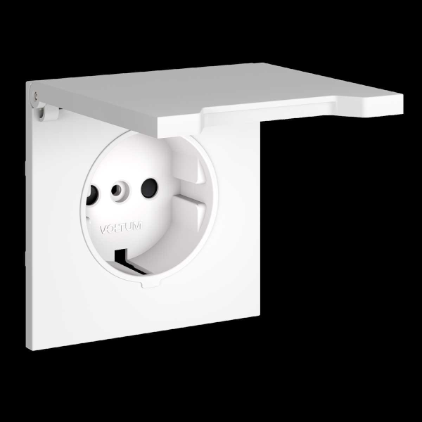 Накладка для розетки с заземлением защитными шторками и крышкой S70 (белый матовый) Voltum VLS000802