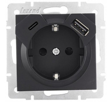 Розетка с зазем. + TC и USB-разъём Lezard Vesna черная 742-4288-181TC
