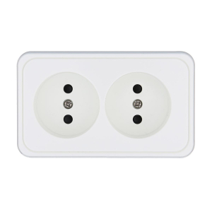 Розетка LK Studio двойная открытой установки без заземляющих контактов с защитными шторками (белый) 813604
