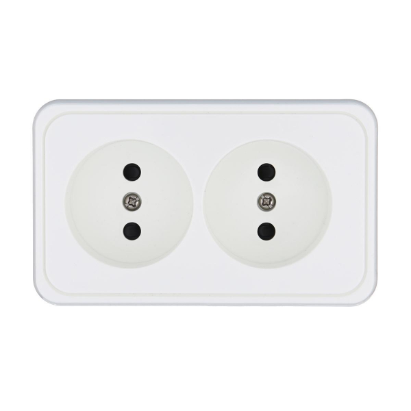 Розетка LK Studio двойная открытой установки без заземляющих контактов с защитными шторками (белый) 813604