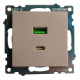 Розетка 2-местная USB + type C (механизм), STEKKER GLS10-7116-02, 250B, 3A, max 20W, серия Катрин, шампань 50056