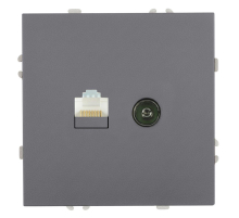 Розетка TV + компьютерная RJ-45 (механизм), STEKKER, серия Эмили, RST00-5106-10, платиново-серый, soft touch 49950