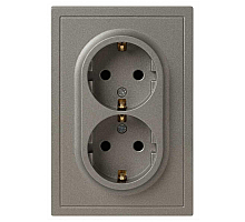 Розетка ЭРА Galaxy 15-2104-07 с заземлением двойная 2X2P+E Schuko 16А-250В IP20 титан Б0070689